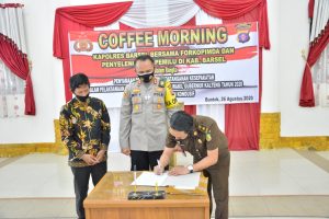 Gelar Coffee Morning, Kapolres Barsel Bersama Forkopimda Tanda Tangani MOU